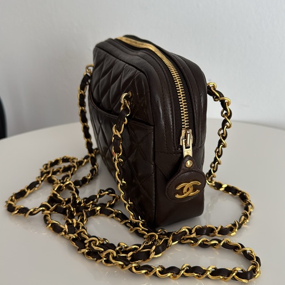 CHANEL Handbags - CHANEL Brown Quilted Camera Bag with 24K Gold Plated Hardware & Dust Bag